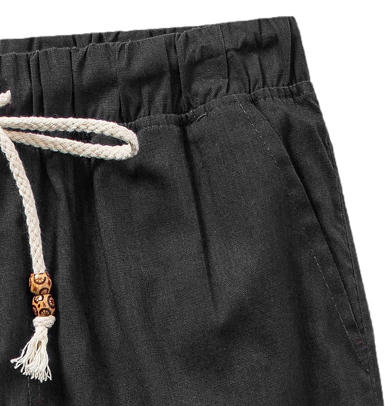SIR7 Men's Linen Casual Lightweight Drawstrintg Elastic Waist Summer Beach Pants Black L - Image 5